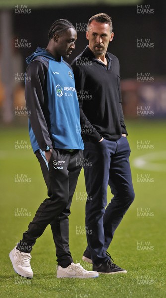101225 - Crewe Alexandra v Newport County - Sky Bet League 2 - Newport manager Christian Fuchs talks to Nathan Opoku of Newport before the match