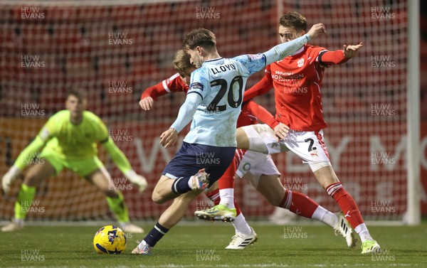 101225 - Crewe Alexandra v Newport County - Sky Bet League 2 - Ben Lloyd of Newport takes a shot on goal which rebounded for an own goal from Crewe player