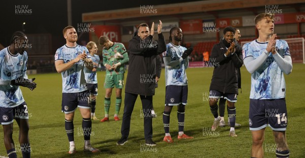 101225 - Crewe Alexandra v Newport County - Sky Bet League 2 - Newport manager Christian Fuchs and team applaud the travelling fans at the end of the match