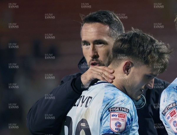 101225 - Crewe Alexandra v Newport County - Sky Bet League 2 - Newport manager Christian Fuchs and Ben Lloyd of Newport