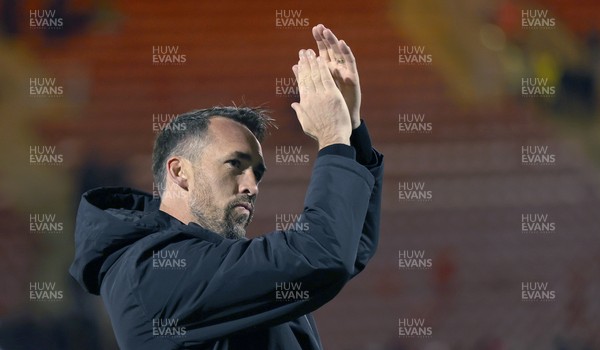 101225 - Crewe Alexandra v Newport County - Sky Bet League 2 - Newport manager Christian Fuchs applaud the travelling fans at the end of the match