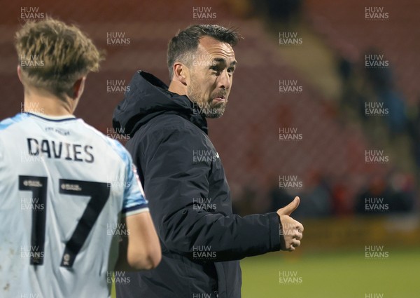 101225 - Crewe Alexandra v Newport County - Sky Bet League 2 - Newport manager Christian Fuchs applaud the travelling fans at the end of the match with thumbs up