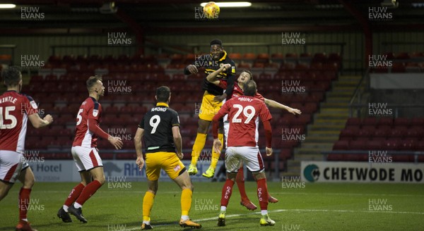 120119 - Crewe Alexandra v Newport County - Sky Bet League 2 - Tyreeq Bakinson of Newport County goes up for a header
