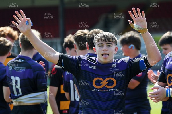 270426 - Crickhowell v Haverfordwest High - Road to Principality Finals - Boys U18s Vase - Haverfordwest players celebrate at full time