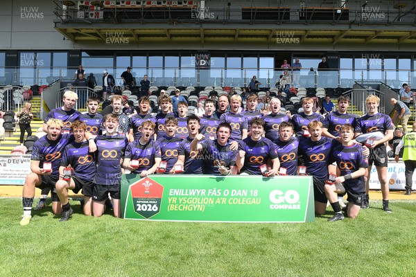 270426 - Crickhowell v Haverfordwest High - Road to Principality Finals - Boys U18s Vase - Haverfordwest players celebrate lifting the vase at full time