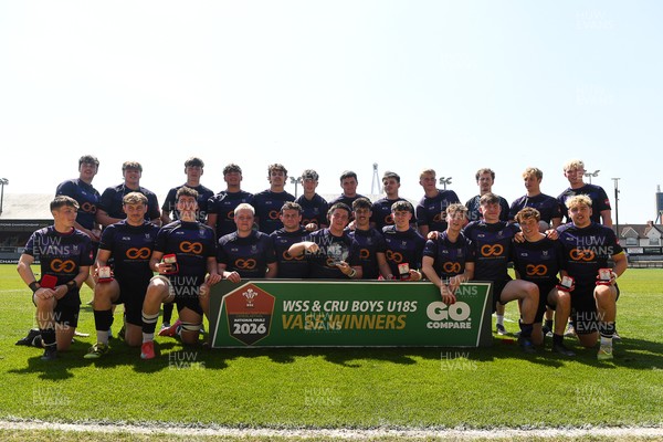 270426 - Crickhowell v Haverfordwest High - Road to Principality Finals - Boys U18s Vase - Haverfordwest players celebrate lifting the vase at full time