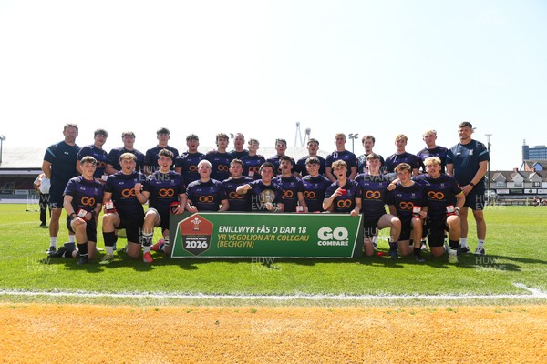 270426 - Crickhowell v Haverfordwest High - Road to Principality Finals - Boys U18s Vase - Haverfordwest players celebrate lifting the vase at full time