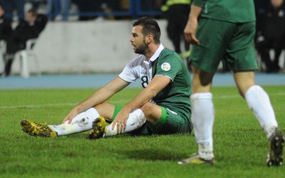 061012 - Croatia v Wales - World Cup QualifierWales' Joe Ledley shows signs of dejection 