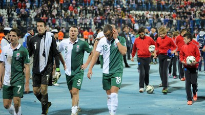 061012 - Croatia v Wales - World Cup QualifierWales' Joe Allen, Lewis Pric, Darcy Plake and Hal Robson-Kanu show signs of dejection after the game 