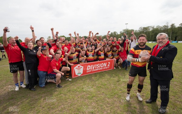 060517 - Croesyceiliog v Abertysswg, League 2 East -  Croesyceiliog captain David Davies receives the WRU League 2 East Trophy from WRU Board Member Bryn Parker