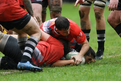 300825 - Cross Keys v Dragons RFC - Preseason Friendly - Carter Pritchard of Dragons scores the first try of the game