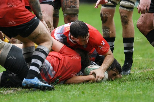 300825 - Cross Keys v Dragons RFC - Preseason Friendly - Carter Pritchard of Dragons scores the first try of the game