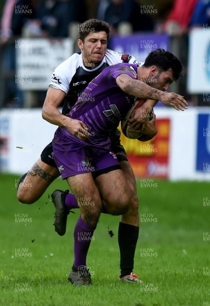 090917 - Cross Keys v Ebbw Vale - Principality Premiership - Ebbw's Srdan Majkic tackled by Keys' Mathew Powell