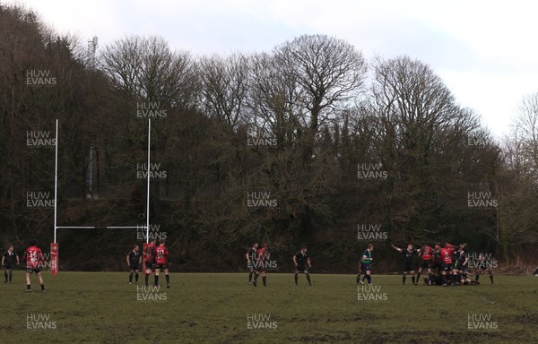 140215 - Cross Keys v Neath, Principality Premiership -A general view of the match