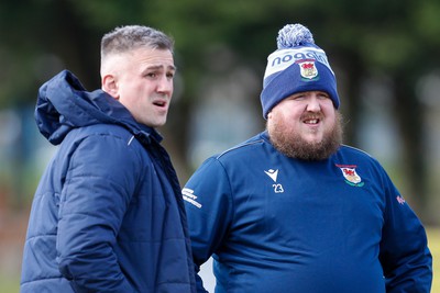 250323 - Cross Keys v Ystrad Rhondda - WRU Championship Cup Semi Final - Ystrad Rhondda  Head Coach Dylan Cynlais Jones and Team Manager Neil Jones before todays match