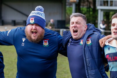 250323 - Cross Keys v Ystrad Rhondda - WRU Championship Cup Semi Final - Ystrad Rhondda  head Coach Dylan Cynlais Jones celebrates his teams win 