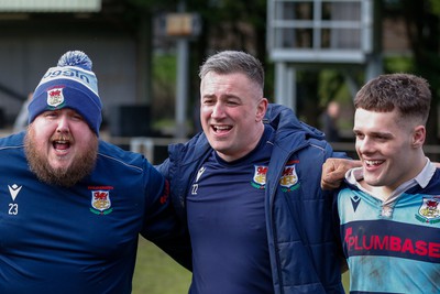 250323 - Cross Keys v Ystrad Rhondda - WRU Championship Cup Semi Final - Ystrad Rhondda players and staff celebrate after game