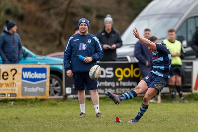 250323 - Cross Keys v Ystrad Rhondda - WRU Championship Cup Semi Final - Rhys Truelove of Ystrad Rhondda converts penalty