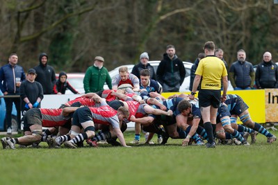 250323 - Cross Keys v Ystrad Rhondda - WRU Championship Cup Semi Final - Ystrad Rhondda and Cross Keys scrum 