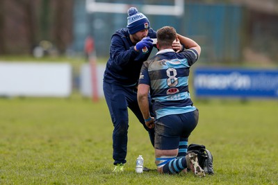 250323 - Cross Keys v Ystrad Rhondda - WRU Championship Cup Semi Final - Kelly Jones of Ystrad Rhondda receives treatment 