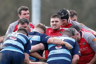 250323 - Cross Keys v Ystrad Rhondda - WRU Championship Cup Semi Final - Louis Tovey of Cross Keys  today