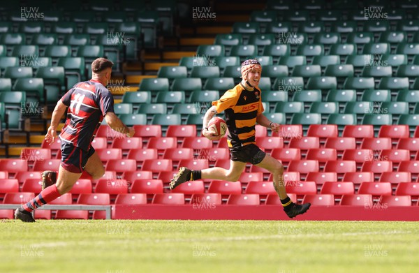 080423 - Crumlin v Ferndale, WRU National Division 5 Cup Final - Dylan Foxwell of Crumlin races in to score try