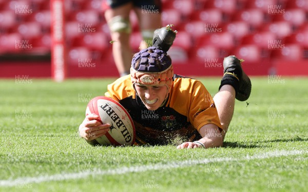 080423 - Crumlin v Ferndale, WRU National Division 5 Cup Final - Dylan Foxwell of Crumlin races in to score try