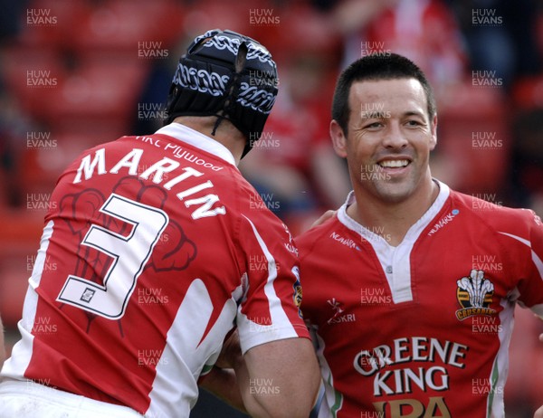 13.06.10 - Crusaders v Bradford - Engage Super League -  Crusaders Lincoln Withers, right, congratulates try scorer Tony Martin 