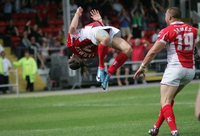 25.07.10.. Crusaders v Castleford Tigers, engage Super League -  Crusaders' Jarrod Sammut celebrates after scoring try 