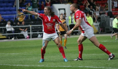 25.07.10.. Crusaders v Castleford Tigers, engage Super League -  Crusaders' Jarrod Sammut celebrates after scoring try 