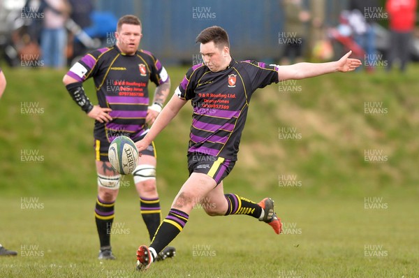 300416 Crynant v Baglan - League 3 West Central Rhys Horbort of Crynant kicks for touch