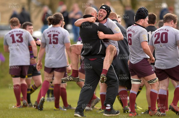 300416 Crynant v Baglan - League 3 West Central Rob Weeks of Baglan celebrates the win against Crynant