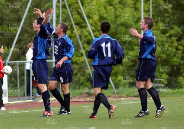 110503 - Cwmbran Town v Barry Town - FAW Welsh Cup Final - Cwmbran players celebrate equalising