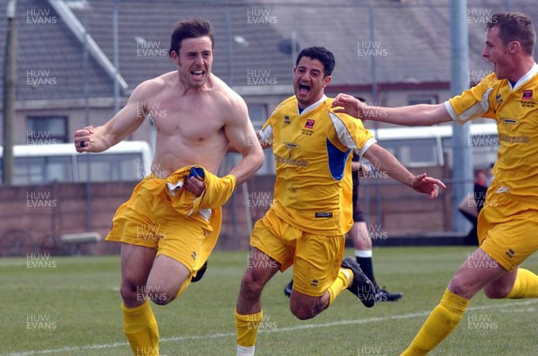 110503 - Cwmbran Town v Barry Town - FAW Welsh Cup Final - Barry Town's Jon French (left) celebrates scoring the winning penalty that gave Barry Town the FAW Welsh Cup