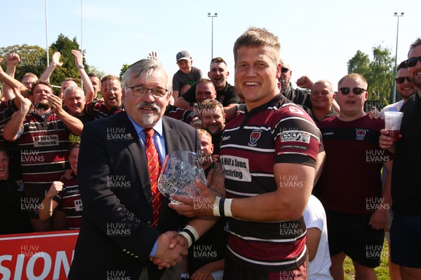 190518 - Cwmbran RFC v Hartridge RFC - WRU National Division 2 East - Captain of Hartridge RFC Michael Wrench receives the league trophy from Bryn Parker of WRU  