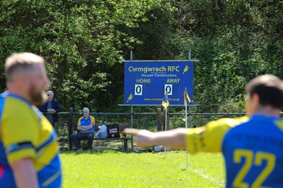 250426 - Cwmgwrach v Pontrhydyfen - Admiral National League 5 West Central - Players of Cwmgwrach RFC prepare before kick off