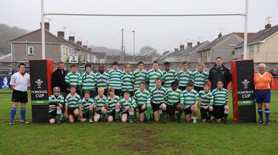 29.04.10 -  Cymer Rhondda Under 14 v Maesydderwen Under 14 - Powerade Schools Under 14 Final 2010 - Cymer Rhondda(Blues)/Maesydderwen(Green/White). 