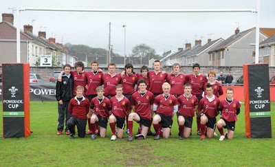 29.04.10 -  Cymer Rhondda Under 16 v Preseli Under 16 - Powerade Schools Under 16 Final 2010 - Cymer Rhondda(Blues)/Preseli(Purple). 