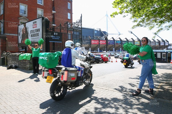 270523 - Cymru Knievel Ride for NSPCC - Riders of Cymru Knievel for NSPCC ride through Cardiff City Centre on day 3 of a 5 day tour