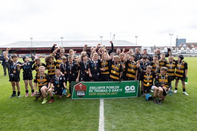 280426 - Cynon Valley v Neath, DC Thomas Bowl Final - The teams from Cynon Valley and Neath lift the trophy after drawing in the DC Thomas Bowl Final
