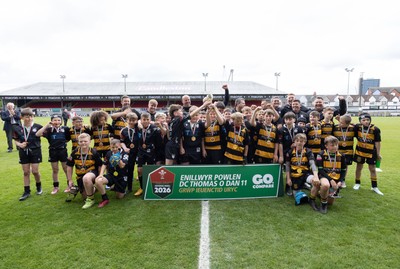 280426 - Cynon Valley v Neath, DC Thomas Bowl Final - The teams from Cynon Valley and Neath lift the trophy after drawing in the DC Thomas Bowl Final