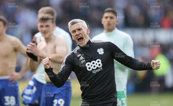 070522 - Derby County v Cardiff City - Sky Bet Championship - Manager Steve Morison of Cardiff celebrates to fans at the end of the match