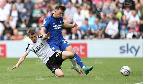 070522 - Derby County v Cardiff City - Sky Bet Championship - Mark Harris of Cardiff and Jason Knight of Derby
