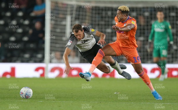 130919 - Derby County v Cardiff City - Sky Bet Championship -  Nathaniel Mendez-Laing of Cardiff and Krystian Bielik of Derby