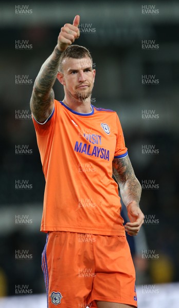 130919 - Derby County v Cardiff City - Sky Bet Championship -  Aden Flint of Cardiff applauds the fans at the end of the match