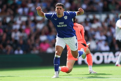 220826 - Derby County v Cardiff City, EFL Sky Bet Championship - Yousef Salech of Cardiff City after scoring City’s second goal