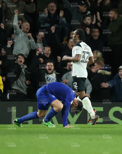 240418 - Derby County v Cardiff City, Sky Bet Championship - Cameron Jerome of Derby County celebrates after scoring the third goal