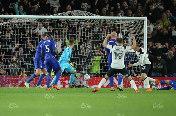 240418 - Derby County v Cardiff City, Sky Bet Championship - Matej Vydra of Derby County scores the second goal