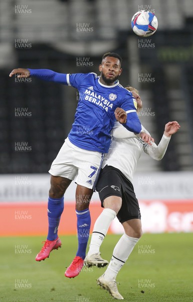 281020 - Derby County v Cardiff City - Sky Bet Championship - Leandra Bacuna of Cardiff and Kamil Jozwiak of Derby