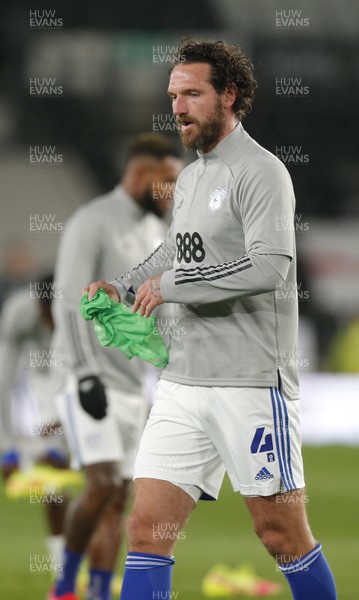 281020 - Derby County v Cardiff City - Sky Bet Championship - Sean Morrison of Cardiff warms up before the match